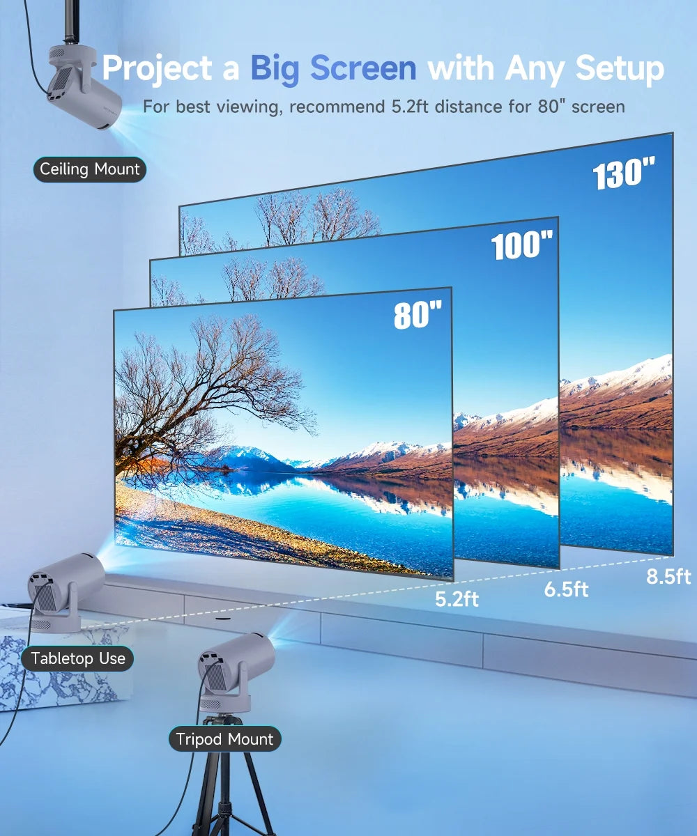 Projector 4K 1080P Support, 290 ANSI Mini Projector Smart with 5W Soundbase Speaker for Movie Projection, HY300 Pro+ Grey